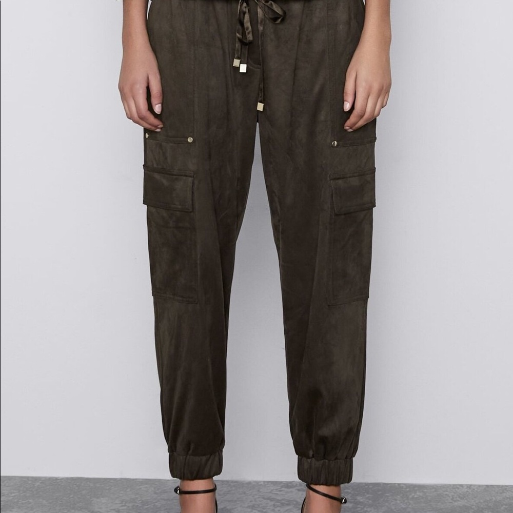 Zara Microsuede Joggers with Cargo Pockets